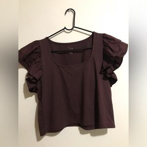 Crop Top blouse slim fit brown short sleeve size L